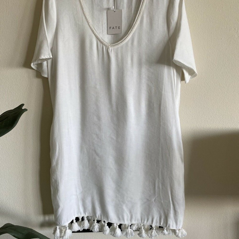 White cotton swimsuit cover up with Tassles Brand NEW W tags Small Size 6
